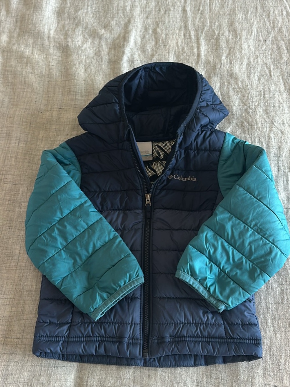 Columbia Kids Navy Jacket with Teal Sleeves